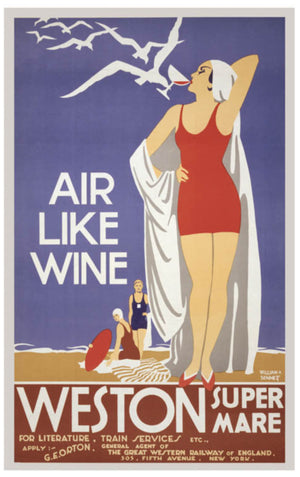 Air Like Wine Weston Super Mare Art Deco Bathing Beach Vintage Travel Poster Digital Download