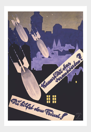 German WWII Propaganda Poster Bombs At Night War Military Digital Download