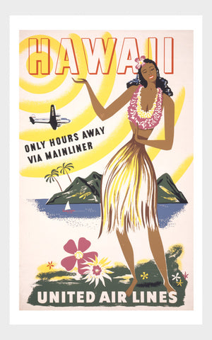 Visit Hawaii Hula Girl Airline Travel Poster Digital Download