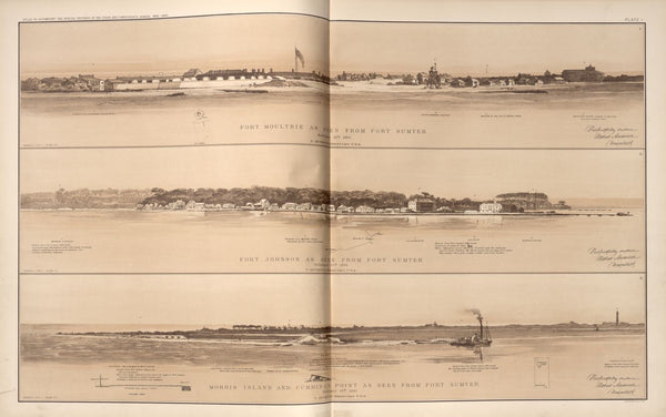 American Civil War Map: "Views of Fort Moultrie, Fort Johnson, Morris Island, Cumming's Point" Digital Download