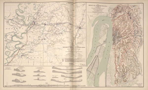 American Civil War Map: "Vicksburg & Jackson Mississippi; Millikens Bend, Louisiana" Digital Download